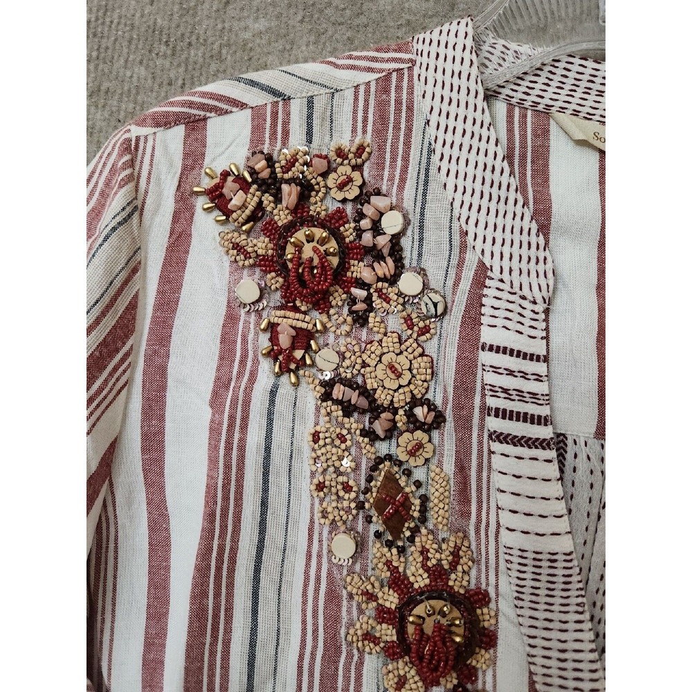 Soft Surroundings Beaded Tunic Womens M Repose Berry Stripe Linen Blend NEW - Picture 5 of 12